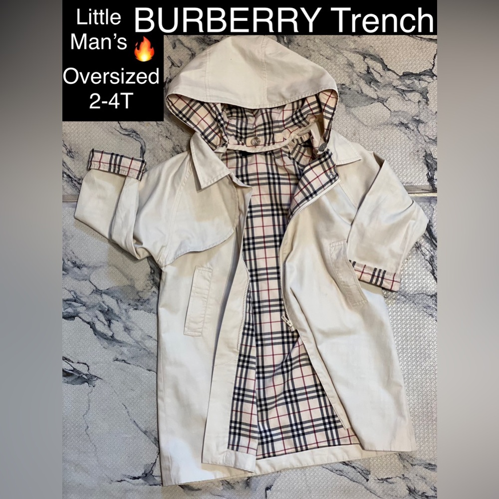 BURBERRY Kids Nova Check Trench w/HOOD🔥EUC🔥Oversized, Fits 2-4+🔥